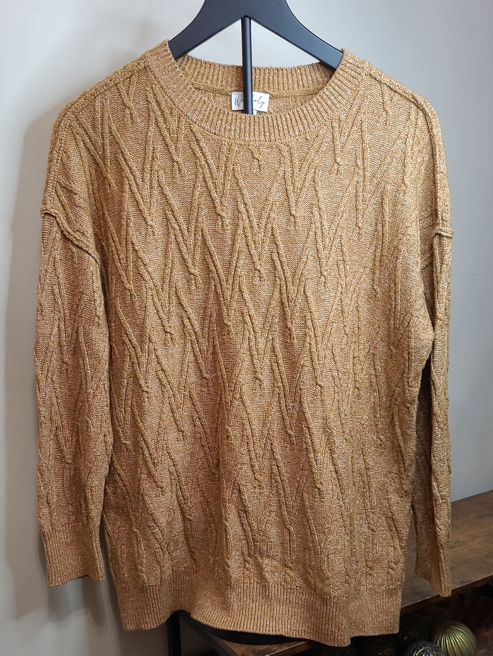 Wonderly Mustard Gold Cable Knit Crewneck Sweater size Medium